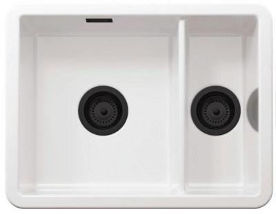 Ausmann Ceramic Ember Chiuveta ceramică albă cu o capacitate de o jumătate de construcție și sub-construcție 495 x 370 mm cu dopuri negre 1208971516
