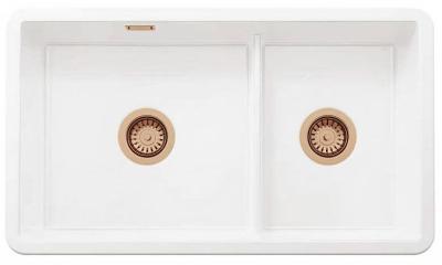Ausmann Ceramic Ember Chiuvetă Ceramică Albă de O Sutime și Jumătate Suprafață și Submontare 733 x 401 mm cu Pluguri de Cupru 1208971519