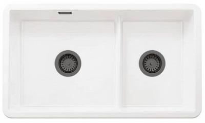 Ausmann Ceramic Ember Chiuveta ceramică albă de o bucată și jumătate montare superioară și inferioară 733 x 401 mm cu dopuri din metal Gun 1208971520