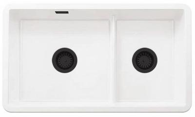 Ausmann Ceramic Ember Chiuvetă Ceramică Albă de O Săpătură și Jumătate Montare Superioră și Inferioară 733 x 401 mm cu Capace Negre 1208971521