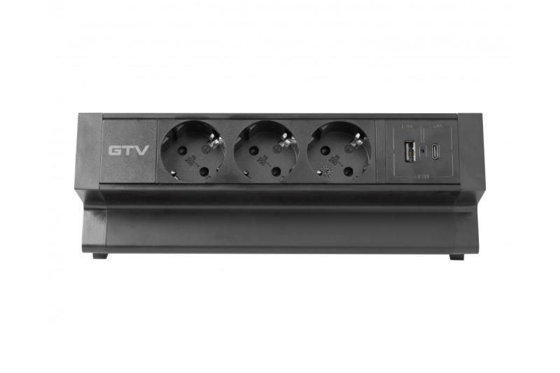 Priză mobilier BASCO, 3xSHUKO, USB A+C, cablu 1,5 m, negru