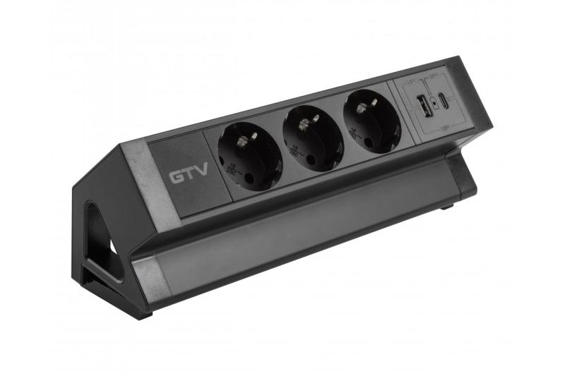 Priză mobilier BASCO, 3xSHUKO, USB A+C, cablu 1,5 m, negru