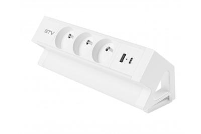 Priză mobilier Basco, 3 x priză cu împământare, USB A+C, cablu de 1,5m, alb cu montare