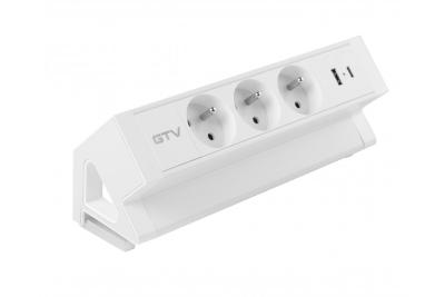 Priză mobilier Basco, 3 x priză cu împământare, USB A+C, cablu de 1,5m, alb cu montare