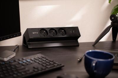 Priză mobilier Basco, 3 x priză cu împământare, USB A+C, cablu de 1,5m, negru cu montare