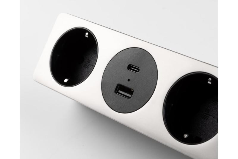 Priză pentru mobilier SOFITO, 2xSHUKO, USB A+C, cablu 1.5 m, oțel inoxidabil