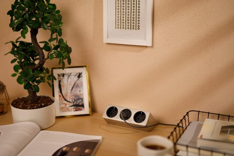 Priză pentru mobilier SOFITO, 2xSHUKO, USB A+C, cablu 1.5 m, oțel inoxidabil