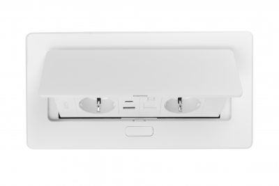 Priză de mobilier MULTISOFT, 2xSHUKO, USB A+C, RJ45, cablu 1,5 m, alb