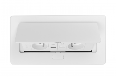 Priză pentru Mobilier MULTISOFT 2x Priză cu Împământare, USB A+C, RJ45, Cablu de Alimentare cu Ștecher, Alb