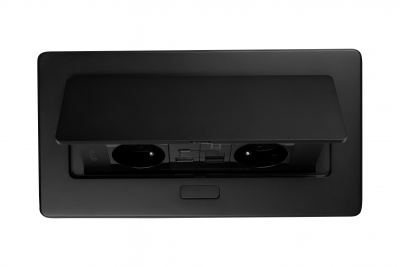 Priză Mobilier MULTISOFT 2x Priză cu Împământare, USB A+C, RJ45, Cablu de Alimentare cu Ștecher, Negru