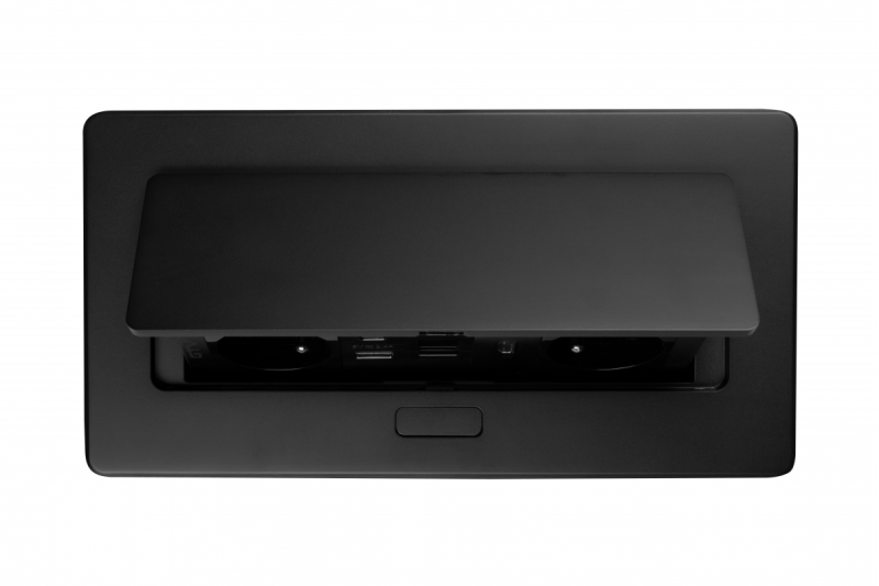 Priză de mobilier MULTISOFT 2x Priză cu Împământare, USB A+C, RJ45, HDMI, Cablu de Alimentare cu Ștecher, Negru
