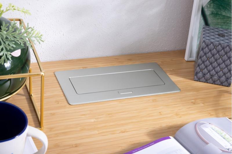 Priză mobilier MULTISOFT 2x Priză cu Împământare, USB A+C, RJ45, HDMI, Cablu de Alimentare cu Ștecher, Aluminiu