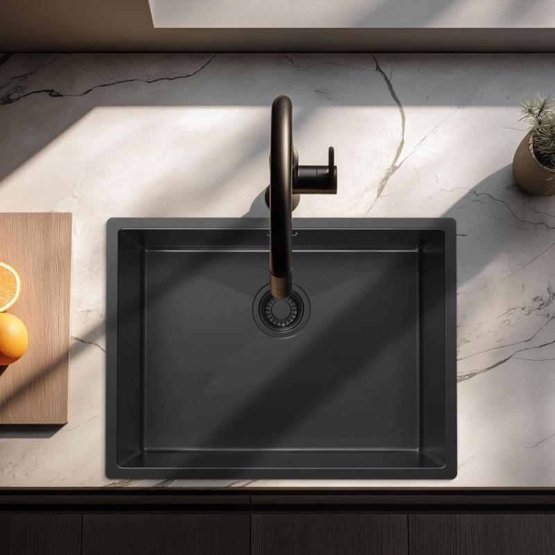 Pure.Sink Luxion PVD Chiuvetă neagră 55x40 cm sub blat, încastrată și montată pe blat PLX5540-63