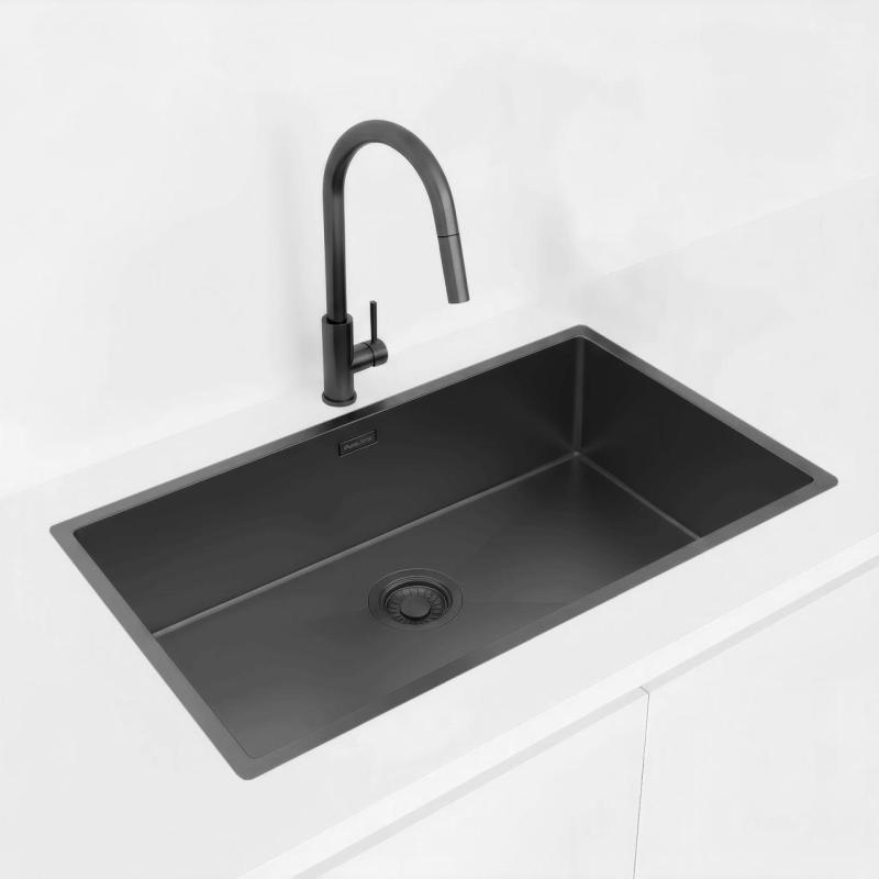 Pure.Sink Luxion Chiuvetă mare PVD neagră 74x40 cm pentru montare sub blat, încastrare și montare pe blat PLX7440-63