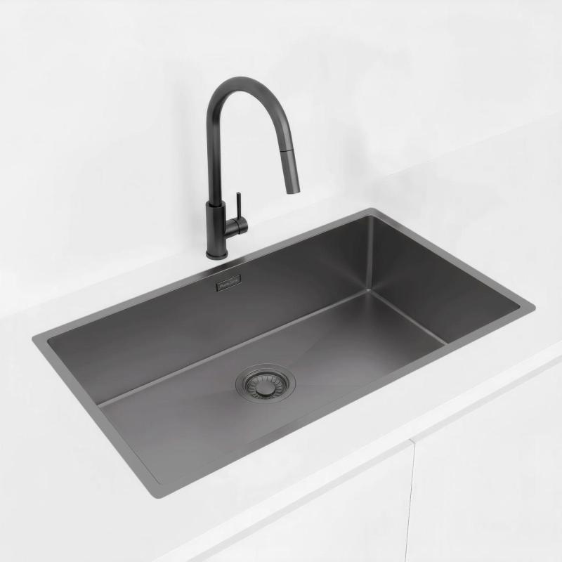 Pure.Sink Luxion Chiuvetă mare din metal Gun 74x40 cm pentru montare sub blat, încastrare și montare pe blat PLX7440-61