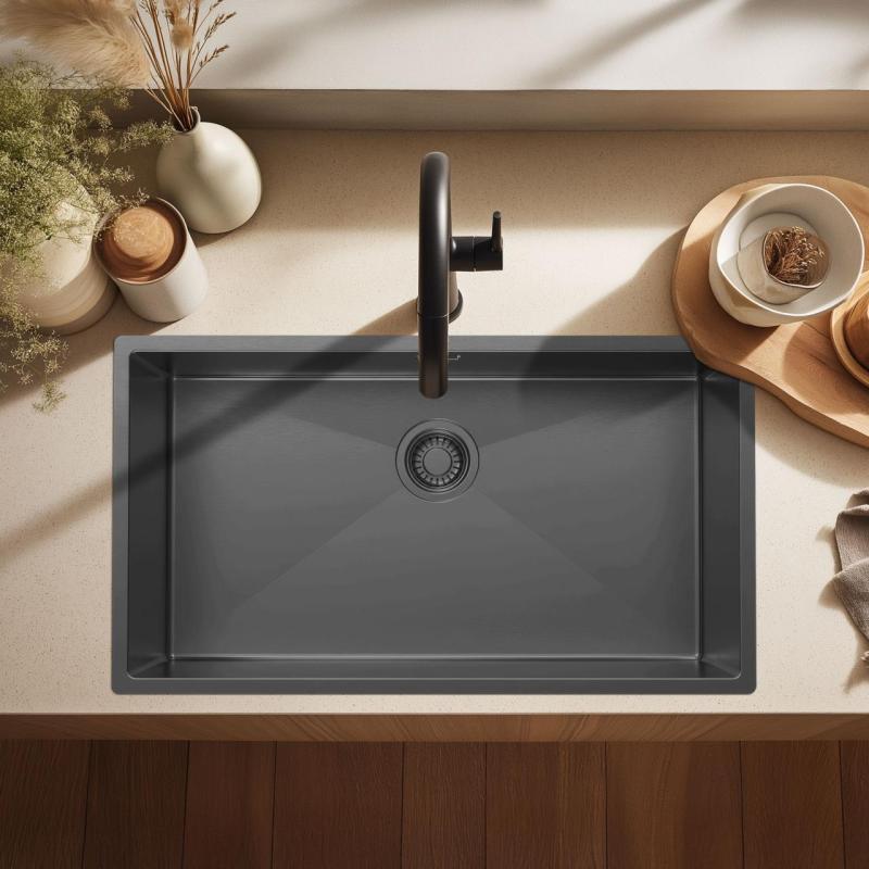 Pure.Sink Luxion Chiuvetă mare din metal Gun 74x40 cm pentru montare sub blat, încastrare și montare pe blat PLX7440-61