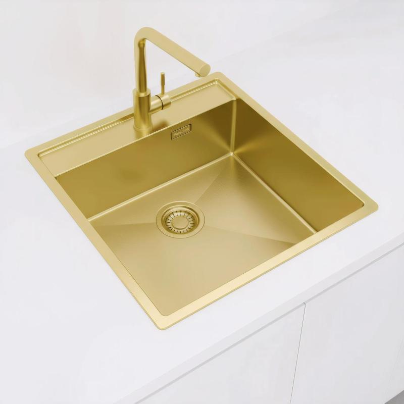 Pure.Sink Luxion Chiuvetă aurie 51x50 cm Robinet cu orificiu pentru baterie PLX5150T-60