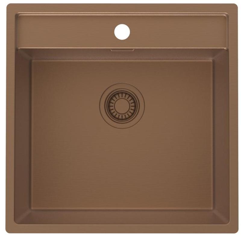 Pure.Sink Luxion Chiuvetă din cupru 51x50 cm Robinet cu orificiu pentru baterie PLX5150T-62