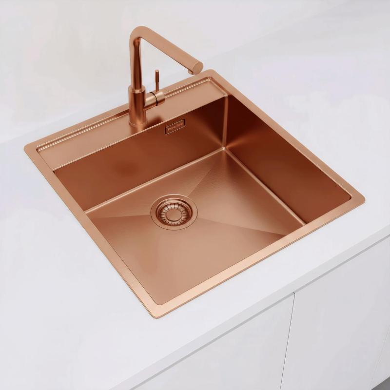 Pure.Sink Luxion Chiuvetă din cupru 51x50 cm Robinet cu orificiu pentru baterie PLX5150T-62