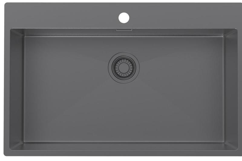 Pure.Sink Luxion Chiuvetă mare din metal de culoare gri metalizat 78x50 cm Robinet cu orificiu pentru baterie PLX7850T-61