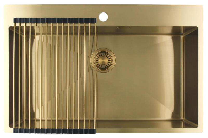 Pure.Sink Luxion Chiuvetă mare din auriu 78x50 cm Robinet cu orificiu pentru baterie PLX7850T-60