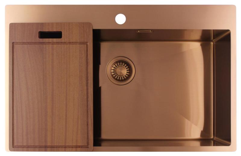 Pure.Sink Luxion Chiuvetă mare din cupru 78x50 cm Tapwing cu suport pentru robinet PLX7850T-62