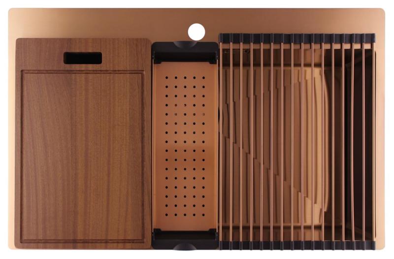 Pure.Sink Luxion Chiuvetă mare din cupru 78x50 cm Tapwing cu suport pentru robinet PLX7850T-62