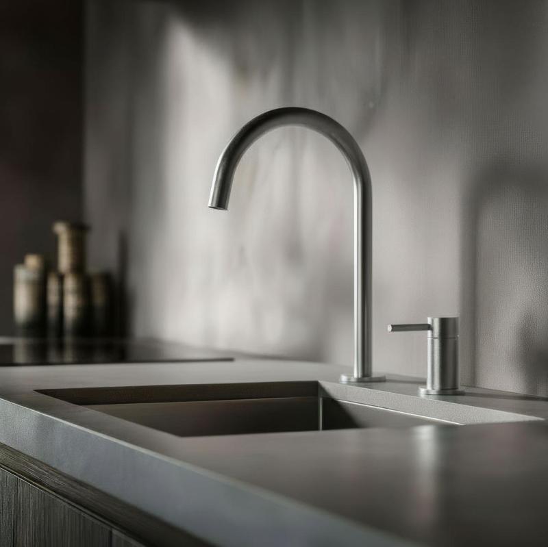 Pure.Sink Luxion Robinet de bucătărie din oțel inoxidabil masiv cu 2 orificii și ieșire rotundă PLX2HR-02