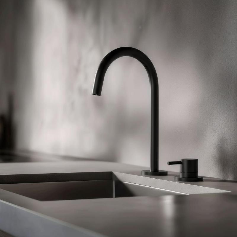 Pure.Sink Luxion Robinet de bucătărie cu 2 găuri, negru mat, cu ieșire rotundă PLX2HR-10