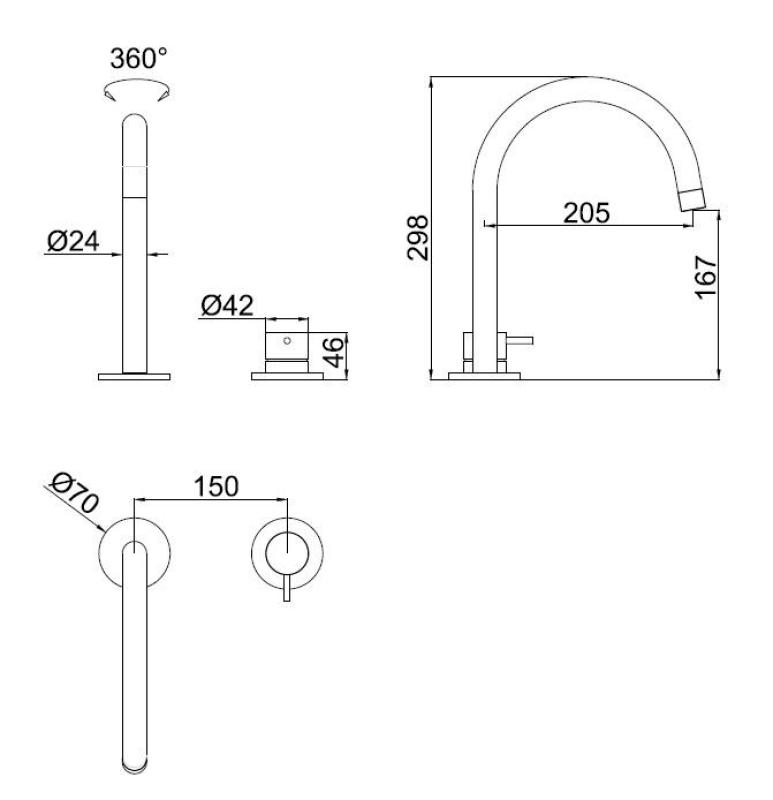 Pure.Sink Luxion Robinet de bucătărie cu 2 găuri, negru mat, cu ieșire rotundă PLX2HR-10