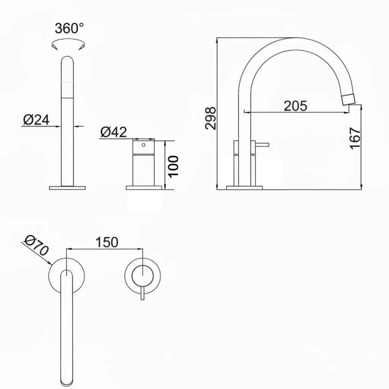 Pure.Sink Luxion Robinet de bucătărie auriu cu 2 găuri și bec rotund PLX2HR-60