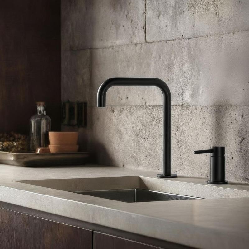 Pure.Sink Luxion Robinet de bucătărie cu 2 găuri, negru mat, cu bec în formă de U PLX2HU-10