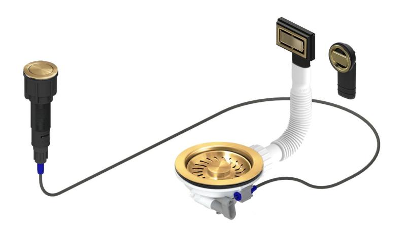 Setul de scurgere Granitemy Gold inclusiv deșeu cu buton de presiune cu dop, plus scurgere dreptunghiulară și rotundă 1208971743