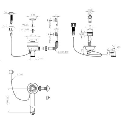 Set de evacuare Granitemy Gun metal inclusiv buton de presiune-waste cu dop, plus preaplin dreptunghiular și rotund 1208971745