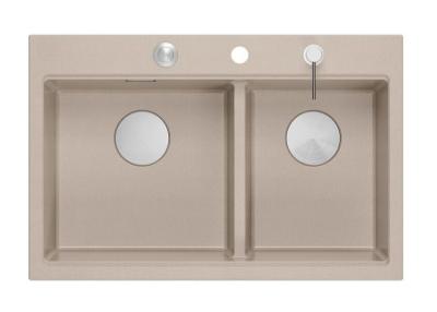 Chiuvetă dublă Quadri Hard Rock Beige Granit încorporabilă 76x50 cm cu dop din oțel inoxidabil și accesorii 1208971749