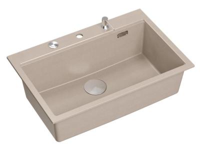Chiuvetă mare de granit Quadri Hard Rock Beige, montare pe blat, 76x50cm, inclusiv dop de oțel inoxidabil și accesorii 1208971751