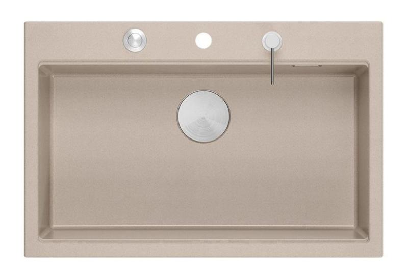 Chiuvetă mare de granit Quadri Hard Rock Beige, montare pe blat, 76x50cm, inclusiv dop de oțel inoxidabil și accesorii 1208971751
