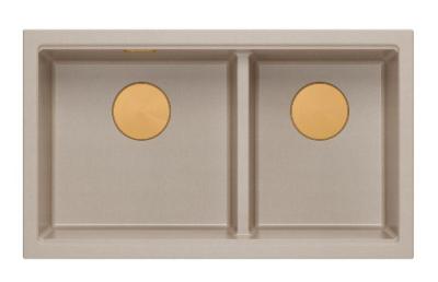 Chiuveta dublă Quadri Newport II Beige Granit Montată pe Suprafață 76x45 cm cu dop de cupru 1208971752
