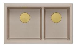 Chiuveta dublă Quadri Newport II Beige Granit de suprafață 76x45 cm cu dop auriu 1208971753