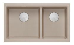 Chiuvetă dublă Quadri Newport II Beige Granit de suprafață 76x45 cm cu dop din oțel inoxidabil 1208971754