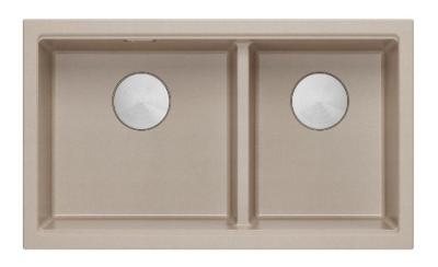 Chiuvetă dublă Quadri Newport II Beige Granit de suprafață 76x45 cm cu dop din oțel inoxidabil 1208971754