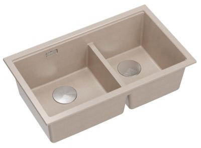 Chiuvetă dublă Quadri Newport II Beige Granit de suprafață 76x45 cm cu dop din oțel inoxidabil 1208971754