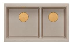 Chiuvetă dublă Quadri Newport II Beige Granit 702 x 390 mm cu dop de cupru 1208971755
