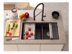 Quadri Newport II Dublă Chiuvetă Submontată din Granit Bej 702 x 390 mm cu Plug de Aur 1208971756