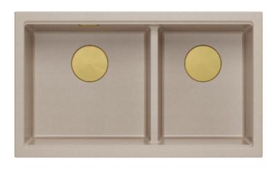 Quadri Newport II Dublă Chiuvetă Submontată din Granit Bej 702 x 390 mm cu Plug de Aur 1208971756