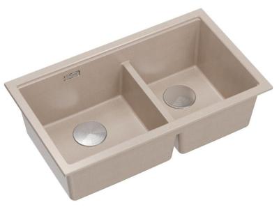 Chiuveta dublă Quadri Newport II Beige Granit încorporabilă 702 x 390 mm cu dop din inox 1208971757
