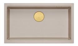 Quadri Newport II chiuvetă mare și adâncă din granit pentru montare superioară și inferioară, bej, dimensiunea 76x45 cm, cu dop auriu 1208971759