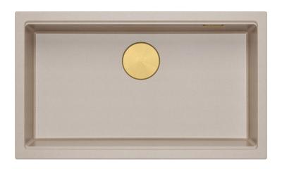 Quadri Newport II chiuvetă mare și adâncă din granit pentru montare superioară și inferioară, bej, dimensiunea 76x45 cm, cu dop auriu 1208971759