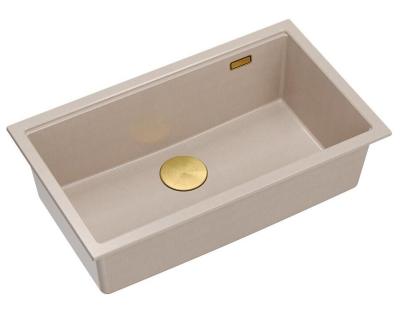 Quadri Newport II chiuvetă mare și adâncă din granit pentru montare superioară și inferioară, bej, dimensiunea 76x45 cm, cu dop auriu 1208971759