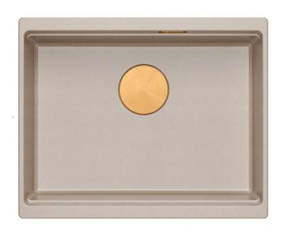 Chiuveta de granit Quadri Newport II, montare sub blat, culoare bej, 560x450mm, cu dop de cupru și capac de scurgere 1208971764